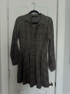 Zara Gray Plaid Button-Down Fit-and-Flare Dress